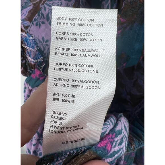 Free People Bali Oletta Green Pink Floral Open Back Romper Small Boho Festival - Picture 5 of 5